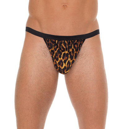 Mens Black GString With Leopard Print Pouch