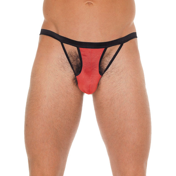 Mens Black GString With Red Pouch