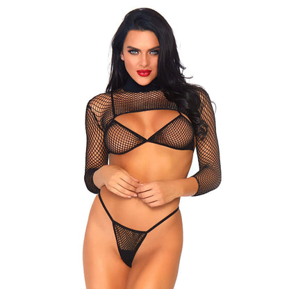 Leg Avenue Net Top, Thong And Bra UK 814