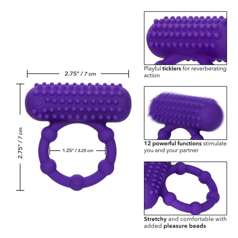 5 Bead Maximus Rechargeable Cock Ring Purple - Premium Textured USB Enhancement Ring